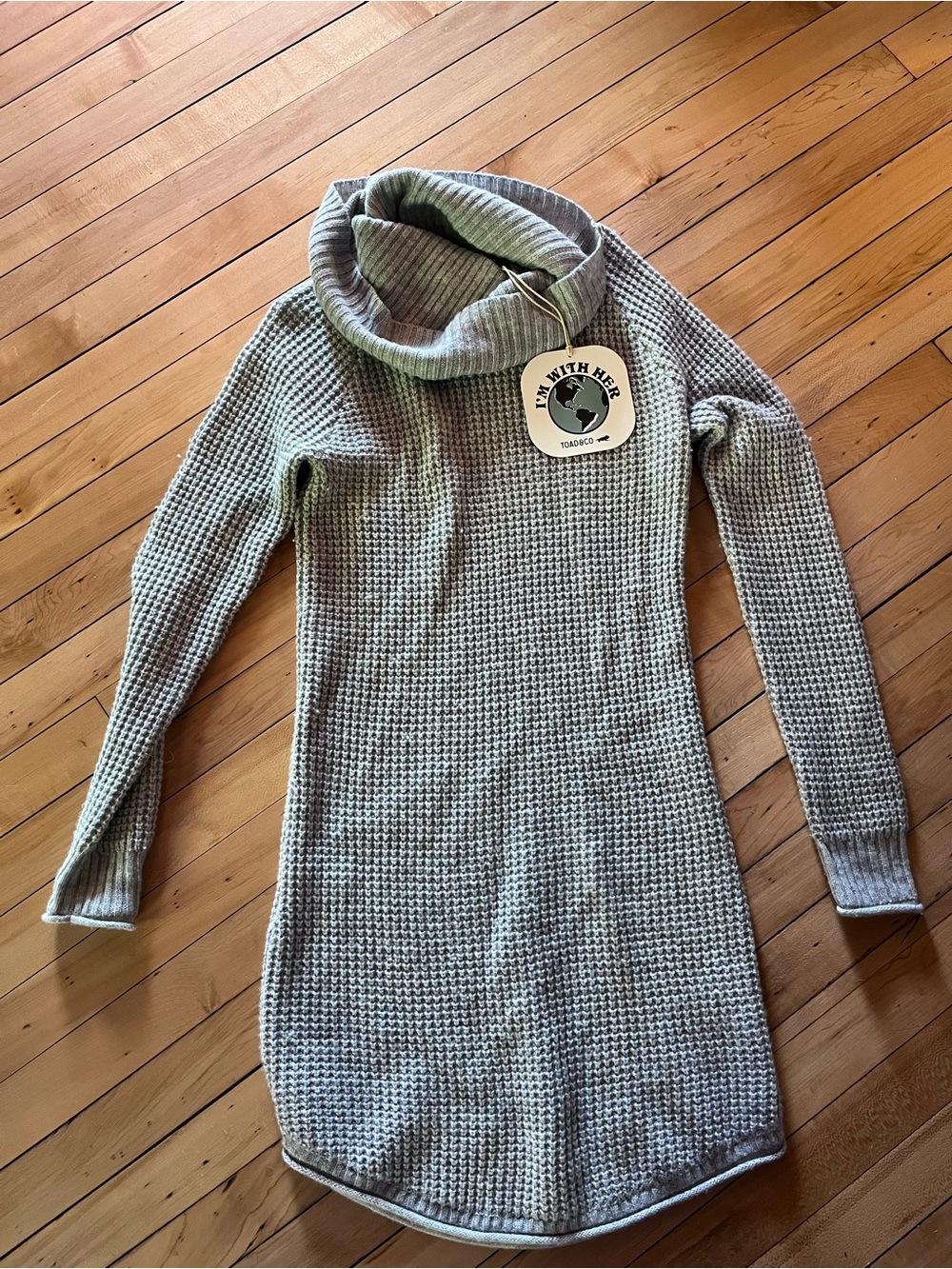 Toad&Co waffle-knit cowl/turtleneck sweater in light taupe